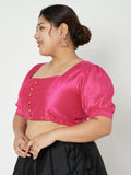 Plus Size Silk Blend Button Down Crop Top