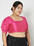 Plus Size Silk Blend Button Down Crop Top