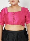 Plus Size Silk Blend Button Down Crop Top