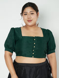 Plus Size Silk Blend Button Down Crop Top