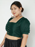 Plus Size Silk Blend Button Down Crop Top