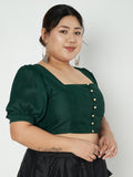 Plus Size Silk Blend Button Down Crop Top