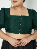 Plus Size Silk Blend Button Down Crop Top