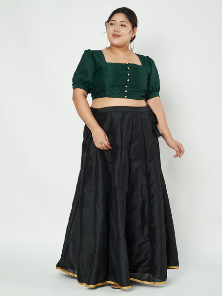 Plus Size Silk Blend Button Down Crop Top