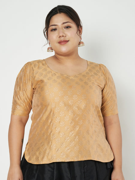 Plus Size Silk Blend Hand Block Printed Top