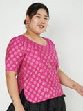 Plus Size Silk Blend Hand Block Printed Top