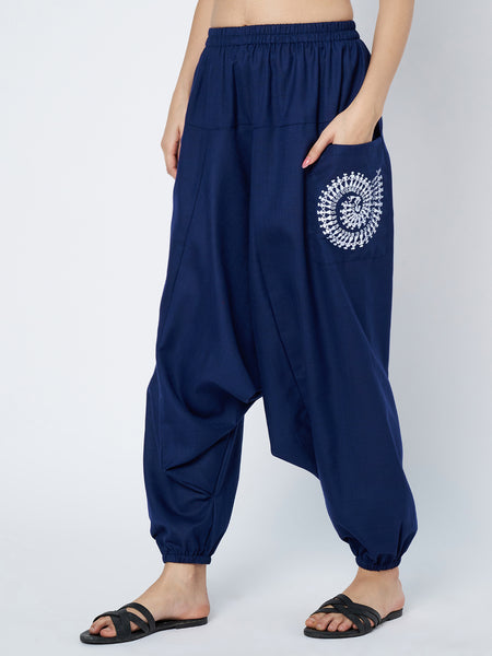 Cotton Printed Pocket Drop-Crotch Trouser