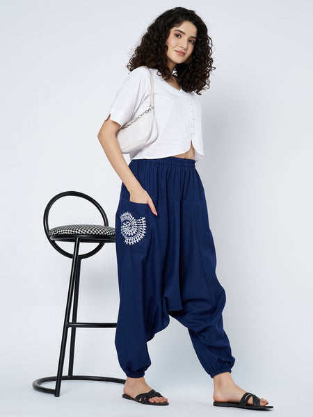 Cotton Printed Pocket Drop-Crotch Trouser