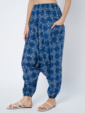 Cotton Indigo Print Drop Crotch Trouser