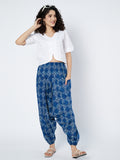 Cotton Indigo Print Drop Crotch Trouser