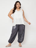 Plus Size Cotton Placement Print Pocket Trouser