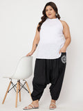 Plus Size Cotton Printed Pockets Drop Crotch Pants