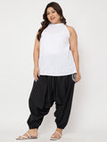 Plus Size Cotton Printed Pockets Drop Crotch Pants