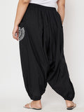 Plus Size Cotton Printed Pockets Drop Crotch Pants