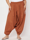 Plus Size Cotton Printed Pockets Drop Crotch Pants