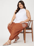 Plus Size Cotton Printed Pockets Drop Crotch Pants