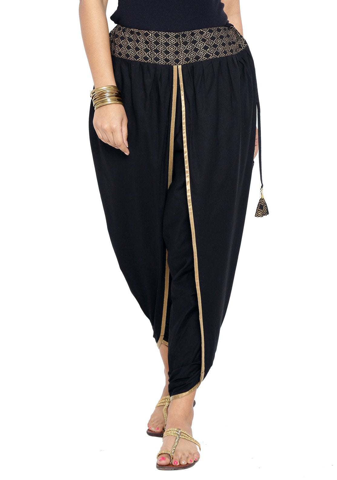 TULIP 21 Women Black & Gold Ethnic Block Printed Dhoti Pants - Absolutely  Desi
